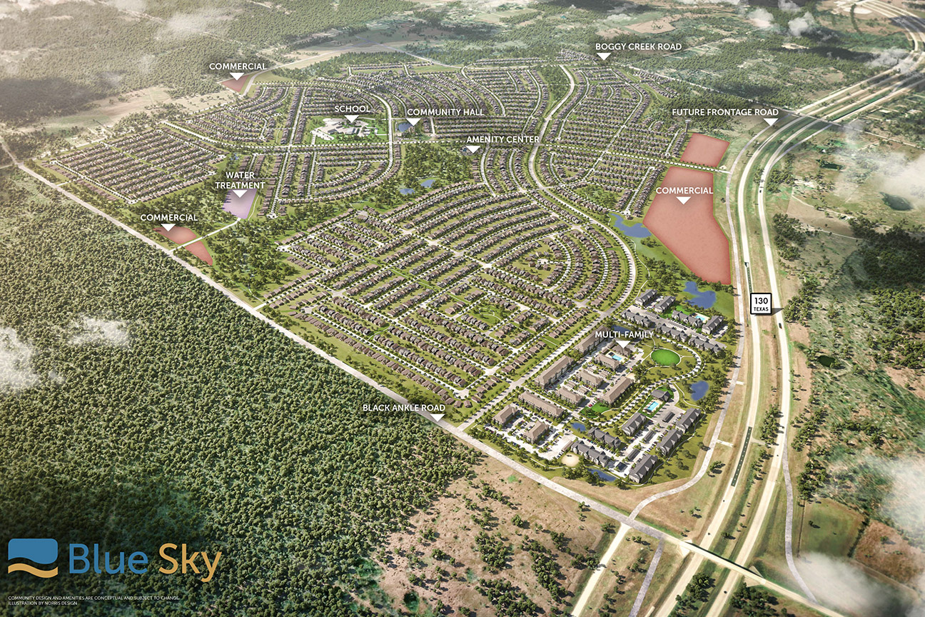 Blue Sky Bird's Eye View Rendering